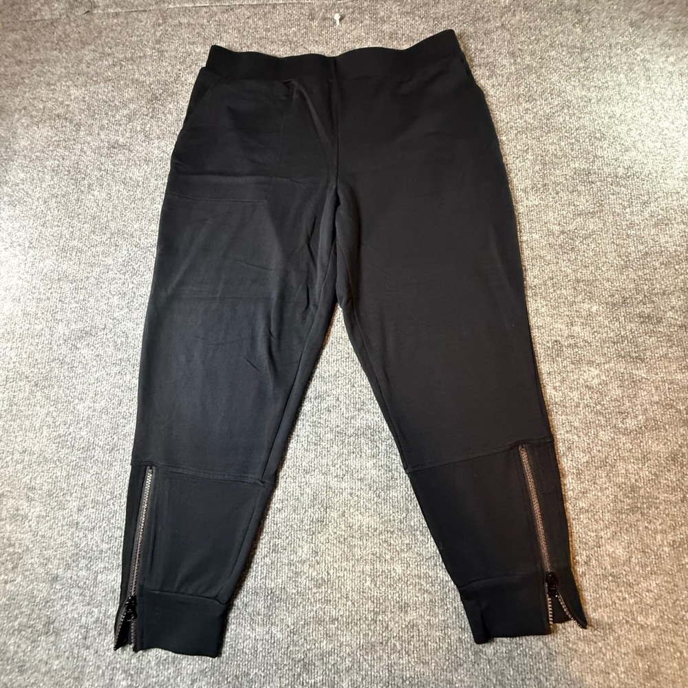 LOGO Lounge Lori Goldstein Black Ankle Zip Jogger Pants Petite Medium MP